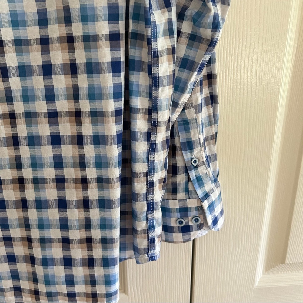 Johnston & Murphy blue and tan check dress shirt - Picture 7 of 8